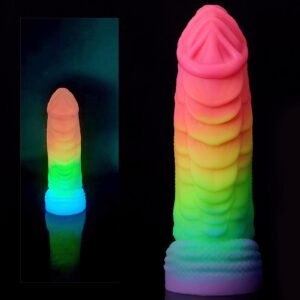 Rainbow Glow Anal Dildo with Fantasy Dragon Scale Texture – Adult Toy